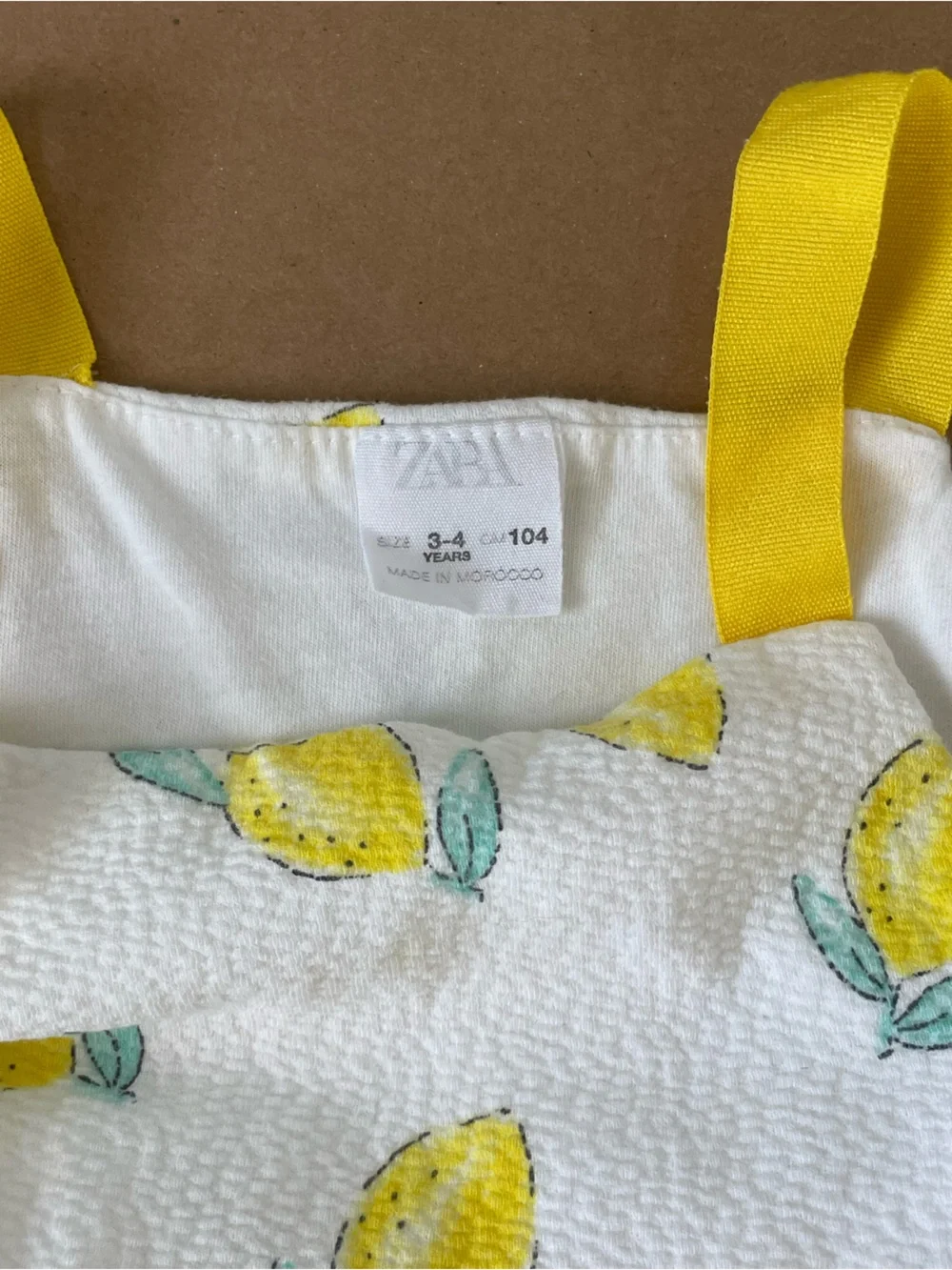 Zara Girls Lemon Print Sundress 3-4Y White Yellow Seersucker Cottagecore Summer
